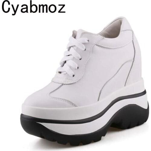 Fashion Ladies Sneakers Women High Quality Height Increasing 11cm Femme Trainers Genuine Leather Shoes Woman Deportivas Mujer