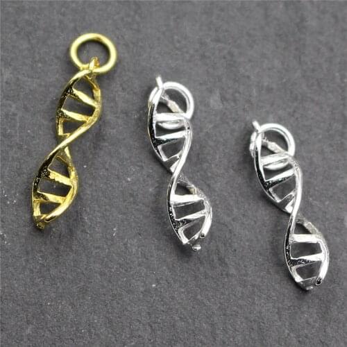 100% 925 Sterling Silver DNA Shape Necklace Pendants Hollow Craft S925 Charms Findings DIY European Jewelry Making Findings