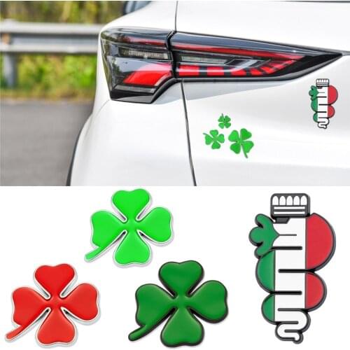 3D Metal Four Leaf Clover Quatrefoil Green Emblem Badge Sticker for ALFA ROMEO Mito 147 156 159 166 Spider Healty Lucky Symbol
