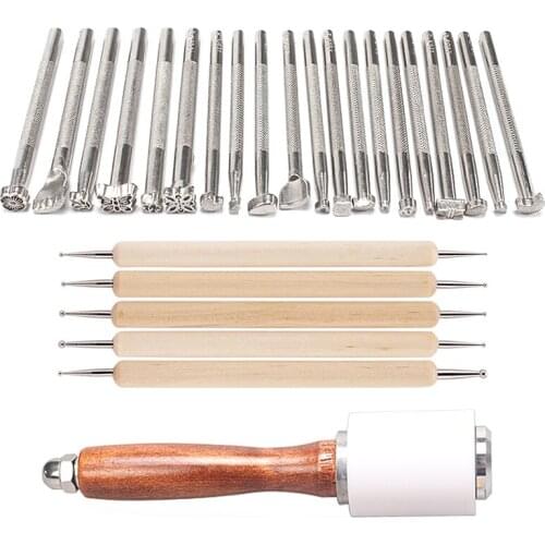 Engraving leather craft stamping stamp set saddle making tool printing craft with stamping hammer DIY leather craft tool set