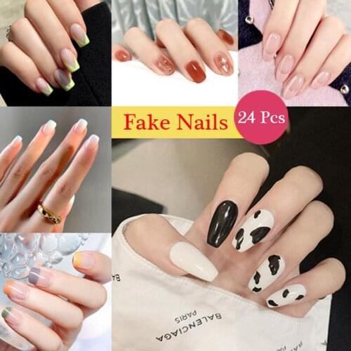24pcs Detachable False Nail Artificial Tips Set Full Cover for Short Decoration Press On Nails Fake Art Extension Tips
