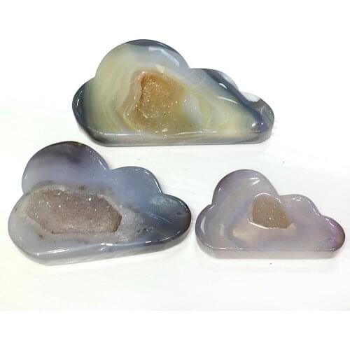 Natural Agate Geode Drusy Cloud Hand Carved Quartz Crystal Cloud Figurine Minerals Specimen Healing Crystal Crafts Home Gift