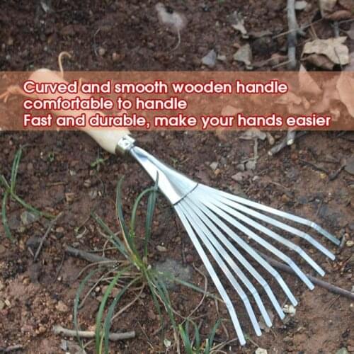 New Stainless Steel Nine-tooth Harrow Flower Gardening Tools Shovel Hoe Rake Potted Loose Soil Grab Soil Rake Weeding Supplies
