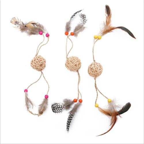 New Cat Throwing Toy Cat Kitten Interactive Feather Ball Toy Sepak Takraw Feather With Sisal Rope Ball Plaything