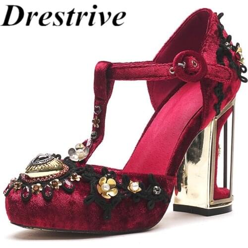 Drestrive Women Sandals Silk Round Toe Flower Buckle 2021 Summer New Arrival High Heel Shoes Crystal Black Black