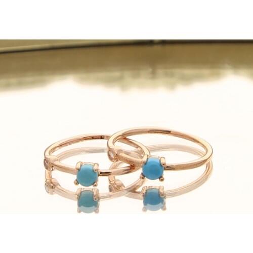 2021 New arrived minimal delicate round turquoises stone thin band cz rings for women girl charm rose gold color fashion jewelry