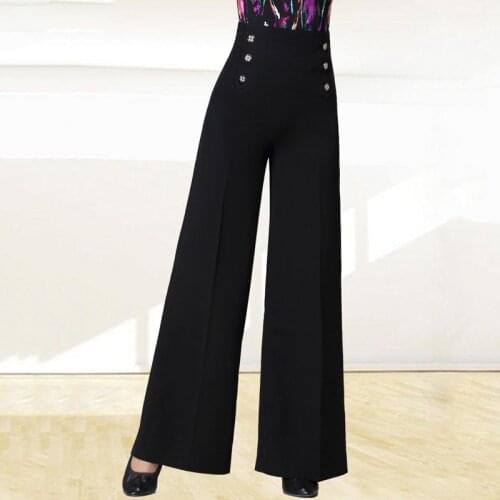 New Womens Latin Dance Pants New High Waist LadyS Latin Standard Practice Wide Leg Black Trousers Dancing Waltz Clothes DQS4654