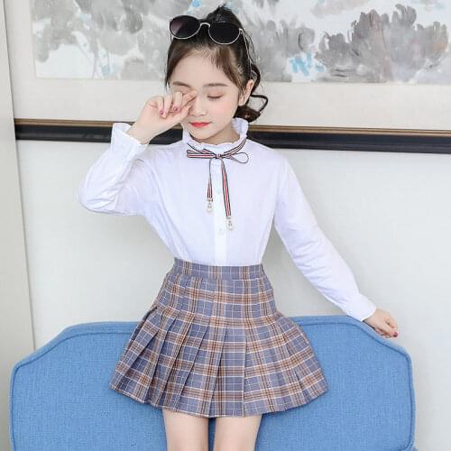 Girls Clothes Girls Sets Summer 2020 Kids Clothing Sets Two-Piece Sets children clothing Blouse Chiffon Bowknot Plaid Skirt 4-13