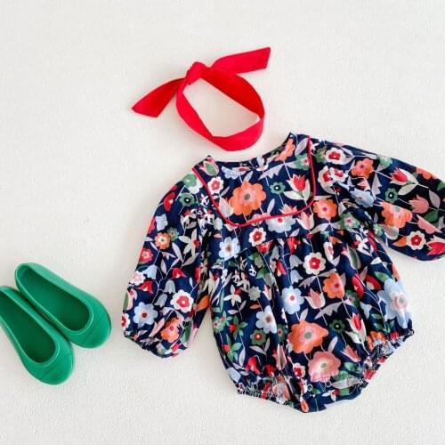 2021 Autumn New Baby Girl Flower Clothes Bodysuit Cotton Long Sleeve Floral Bodysuit Fashion Princess Toddler Jumpsuit