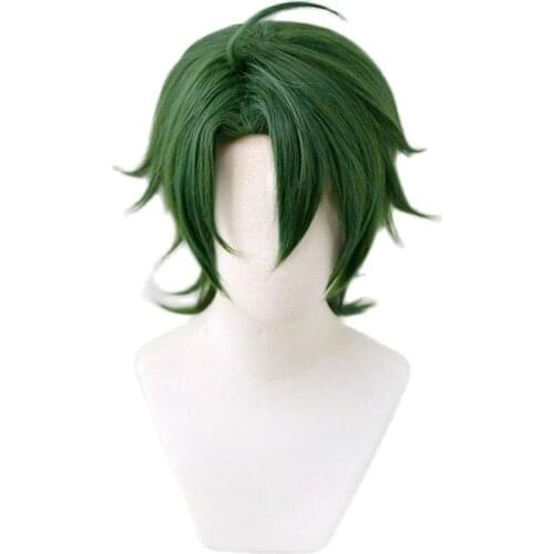 Anime SK∞ Joe Cosplay Wig Green Short Straight Mullet Little Ponytail Fake Hair SK8 the Infinity SK Eight Halloween Party Role P