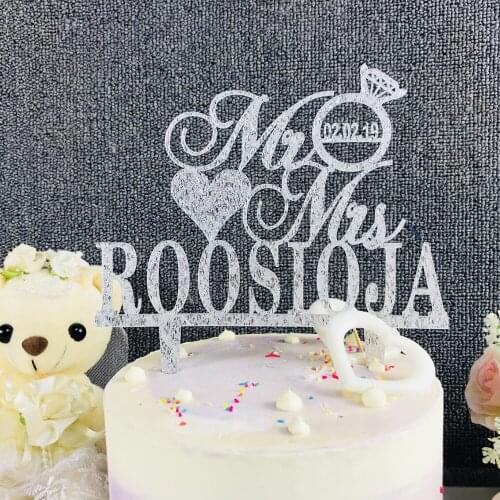 Personalized MR and MRS Diamond Wedding Cake Topper, Custom Wedding Decoration Personalized Name & Date Wedding Cake Topper
