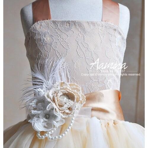 Retail Champagne color Elegant Girl Dress Princess Tulle Flower Girl Wedding Dresses children tutu princess dress #3P336D1168