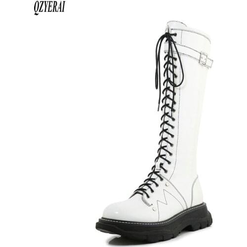QZYERAI 2020 New winter Genuine leather knee boots Women boots Motorcycle boots Female boots warm Women shoes