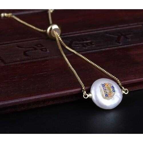 Rainbow Colors CZ Gold Bracelet D Initial Unique Letter Natural Freshwater Pearl Bracelet For Women Girl Name Jewelry