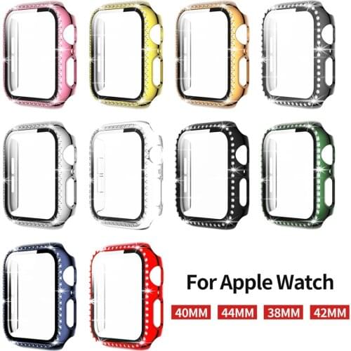 Luxury Diamond PC Case for Apple Watch SE Cover Series 6 5 4 3 Screen Protector Tempered Glass Film 40mm 44mm 38mm 42mm Bumper