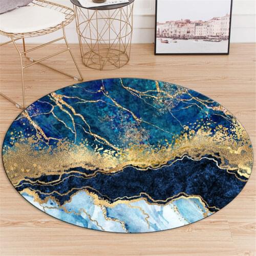 Luxury Blue Gilt Marble Round Round Rug Nordic Dining Table Mat Living Room Sofa Carpet Non-slip Chiar Mat Bedroom Bedside Mat