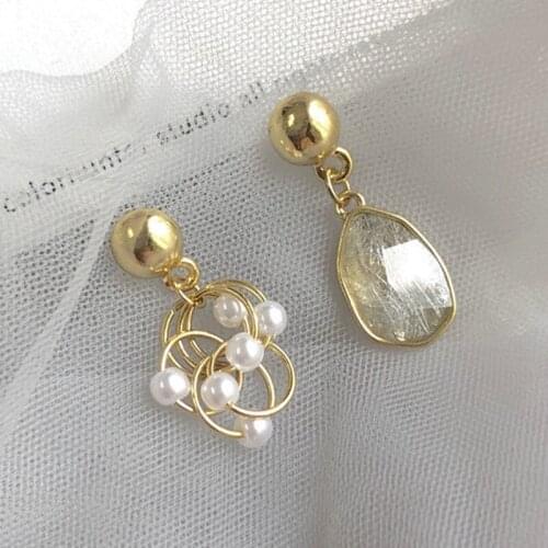 S925 needle temperament resin drop earrings asymmetrical Design metal circle pearls earrings for women jewelry