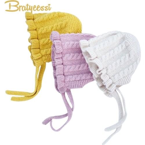 Princess Baby Girl Hat Laciness Knit Winter Newborn Hat Baby Bonnet Enfant Hats Kids Cap for Girls Warm Baby Beanie Cap