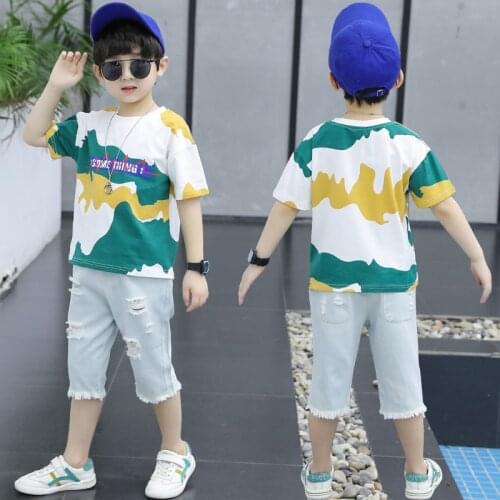 Boys Sets Summer Clothes T-shirts and Denim Shorts Suit 2pcs Tracksuits Casual Loose Tops Jeans Children Clothing Set
