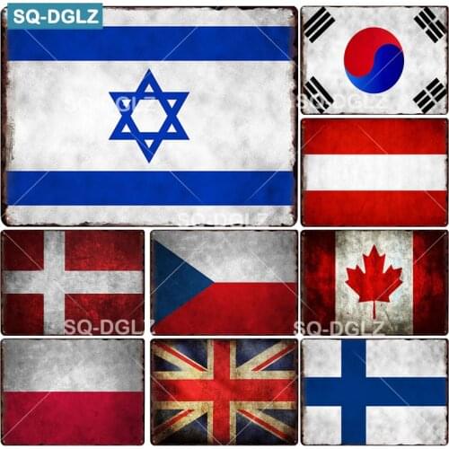 [SQ-DGLZ] Flag Metal Sign Vintage Metal Plaque Plate Wall Decor Tin Signs Poster World Flags Gift