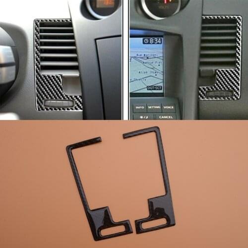 Carbon Fiber Black 2 Pcs Console Middle Air Condition Outlet Vent Trim Cover Fit for Nissan 350Z 2006 2007 2008 2009