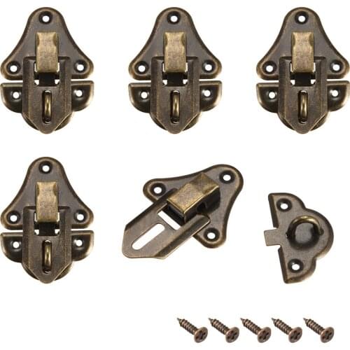 Uxcell 5pcs Box Latch Retro Style Small Size Decorative Hasp Jewelry Cases Catch w Screws for home office shop and so on