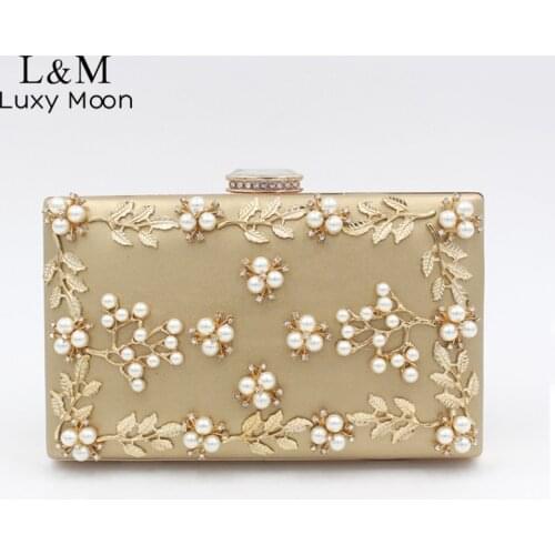 Pearl Evening Bag For Women Elegant Female Dinner Party Luxury Clutch Purse Floral Chain Wedding Handbag Metal Box Sac X329H