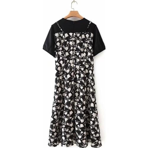 Plus Size Dresses For Women XL-6XL Round Collar Short Sleeves Printing Floral Dress Sling Splice Womens Summer Light Dresses Lo
