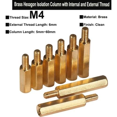10/5Pcs M4+6mm Hexagon Brass Standoff Male to Female PCB Motherboard Screws Isolation Column with Internal and External Thread