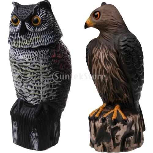 2 Pieces Realistic Lifelike 3D Eagle and Owl Hunting Decoy Weed Plant Pest Control Bird Scarer Scarecrow Garden Decor Ornament