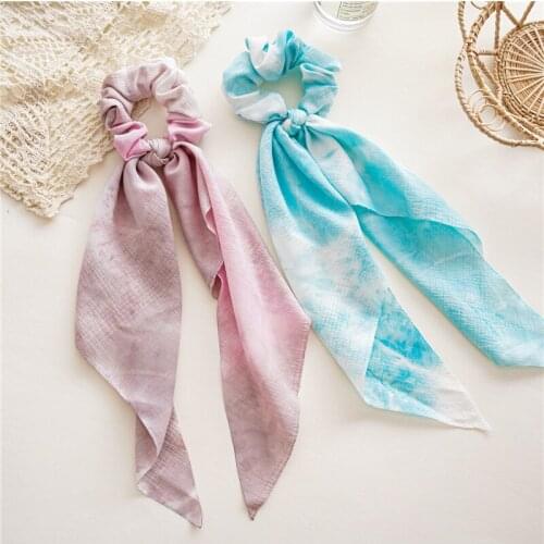 2021 Gradient Tie-Dyed Fabric Large Intestine Ring Ponytail Ribbon Cross Border Womens Square Scarf Knotted Hair Ring