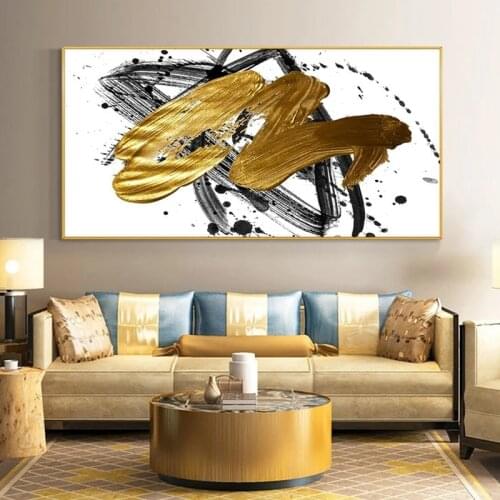 Abstract Canvas Poster Painted Paintings on Canvas Handmade Large Size Modern Wall Art with Golden Foil for Home Art Decoration