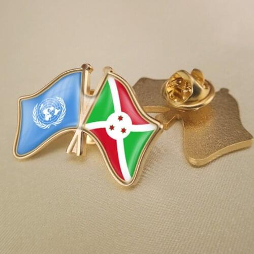 United Nations and Burundi Crossed Double Friendship Flags Lapel Pins