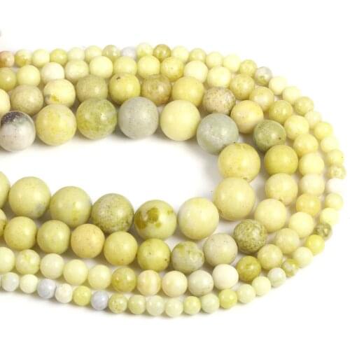 Natural Stone Bead Yellow Mustard Stone Round Loose Beads for Jewelry Making Devil DIY Necklace Bracelet Accessories Strand 15