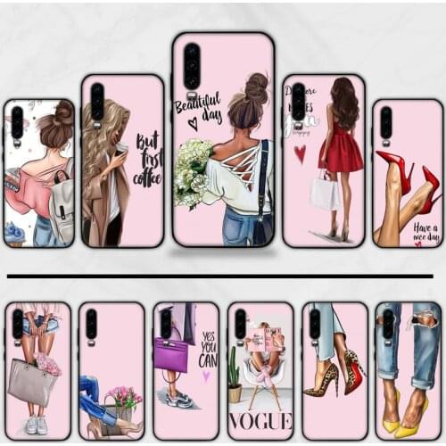 Girls High Heels Shoes Legs Coffee Phone Case For Huawei P9 P10 P20 P30 Pro Lite smart Mate 10 Lite 20 Y5 Y6 Y7 2018 2019