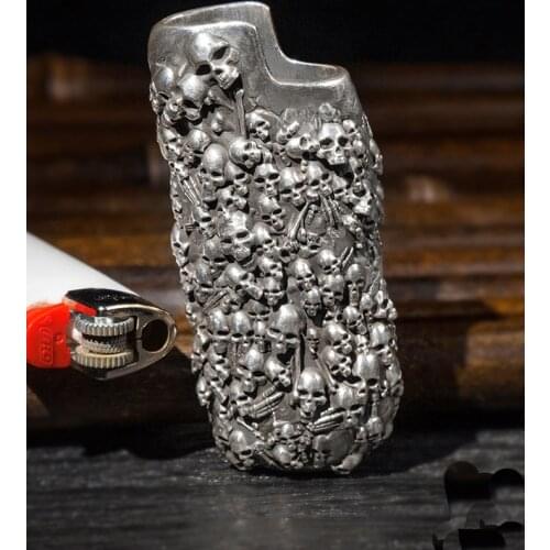 999 Sterling Thai Silver Mens lighter skull case handmade jewelry COOL