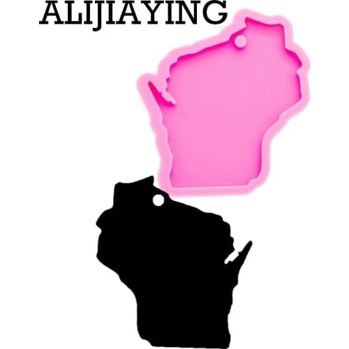 DY0219 Glitter Wisconsin State shape mold DIY keychain silicone molds craft keyring pendant jewelry keychains epoxy resin mould