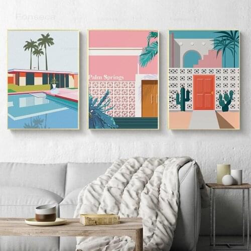 Palm Springs Retro Art Poster Exhibition Vintage Canvas California Artwork Painting Wall Picture for Living Room Home Decor