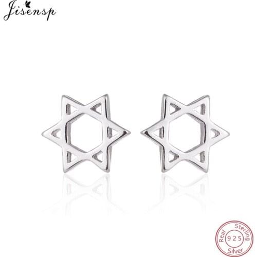 Jisensp 925 Sterling Silver Geometric Star Women Earrings Punk Piercing Body Jewelry Accessories Simple Stud Earrings brincos