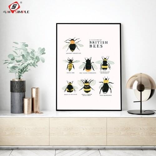 Cartoon Animals Hand Painted Canvas Paintings British Bee Posters Nursery Pictures Wall Art Print Kid Bedroom Nordic Home Decor