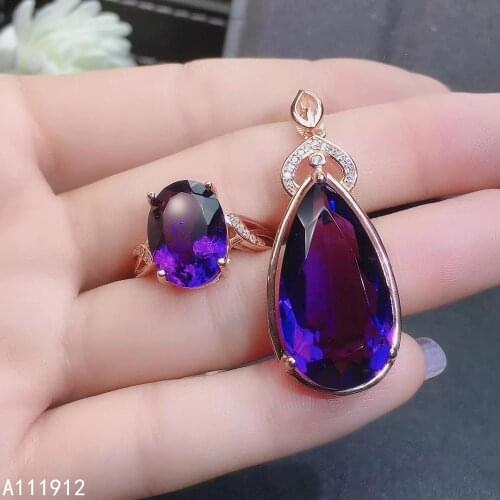 KJJEAXCMY fine jewelry Amethyst 925 sterling silver women pendant necklace chain ring set popular