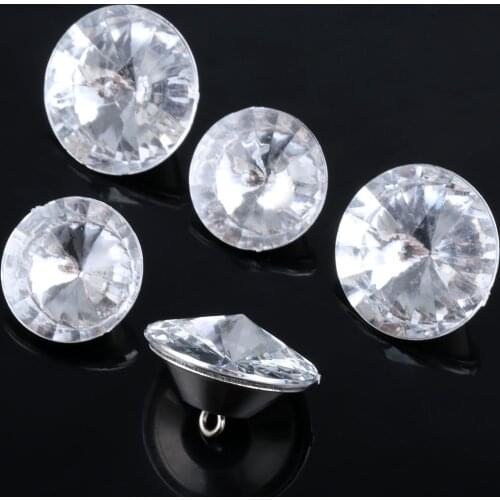10Pcs 25/30mm Diameter Clear Diamond Acrylic Upholstery Round Buttons Nails Tacks Studs Pin Craft Sofa Wall Furniture Decoration
