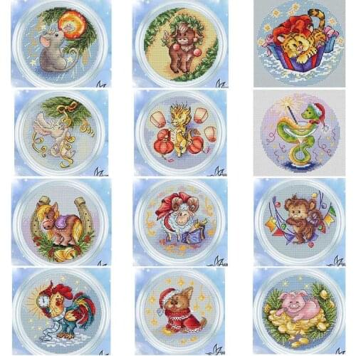 Round Zodiac patterns counted 11CT 14CT Cross Stitch Sets DIY Chinese Cross-stitch Kits Embroidery Needlework