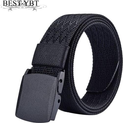 Best YBT Unisex Nylon Belt Plastic Smooth Buckle Belt Solid Color Jacquard Fashion Casual Cowboy Pants Men And Women Belt