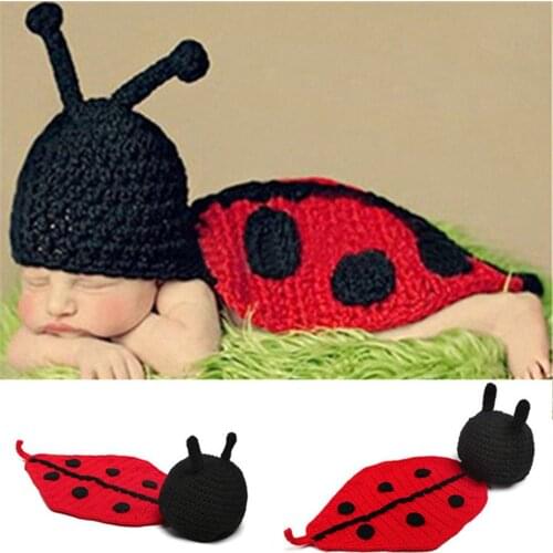 Cute Ladybug Baby Hat Cape Set Knitted Infant Baby Photography Props Crochet Baby Animal Costume Shower Gift MZS-14001