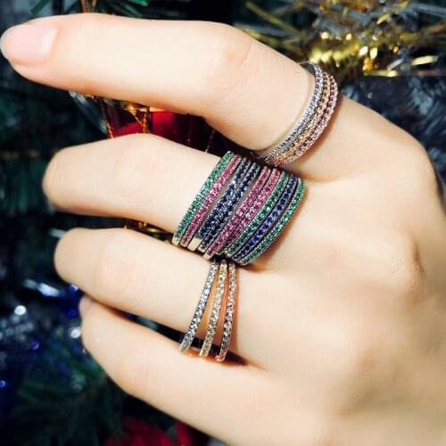 Bilincolor fashion trendy stackable ring three pieces a lot tiny cubic zirconia party narrow ring for women