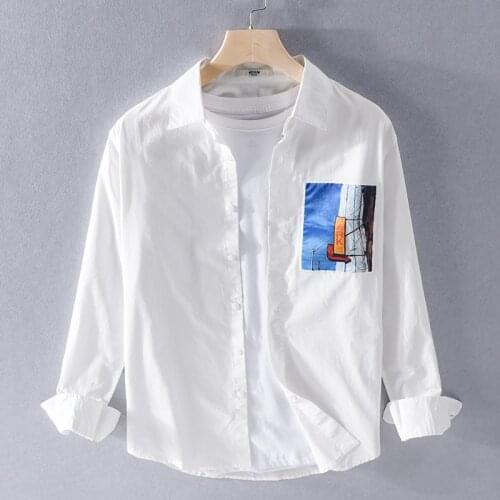 Suehaiwes brand Italy embroidery long sleeve cotton shirt men fashion trendy spring shirts for men casual white shirt mens tops