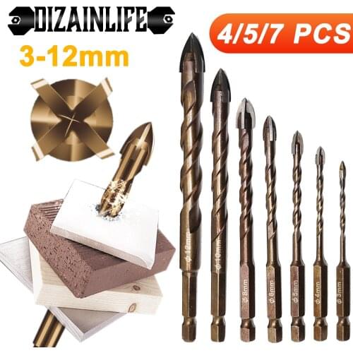 DIZAINLIFE 3-12mm Cross Hex Tile Drill Bits Set for Glass Ceramic Concrete Hole Opener Brick Hard Alloy Triangle Bit Tool Kit