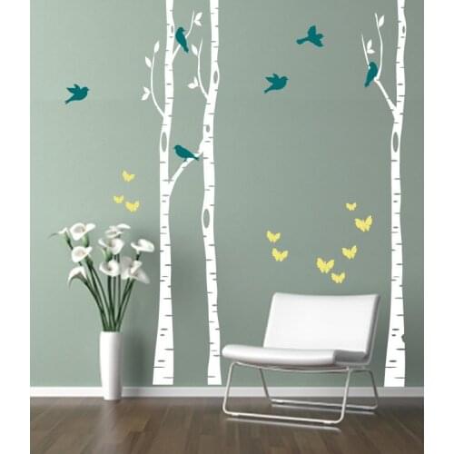 Huge Tree Wall Sticker Decal Tree Forest with Birds and Butterfly Home Decor Living Room Bedroom Vinyl Wall Art Wallpaper A199