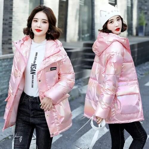 2021 New Winter Jacket Womens Parkas Down Cotton Jackets Glossy Female Hooded Cotton Padded Parka Waterproof Coat Plus Size